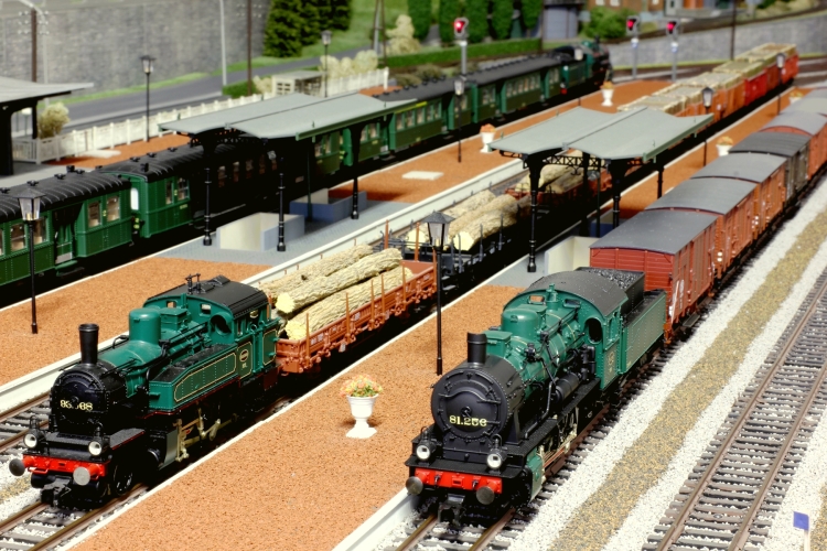 Deux trains avec des locomotives à vapeur SNCB, une HLV type 96 et une HLV type 81.